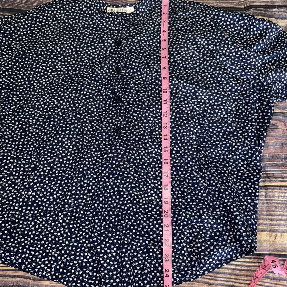 SBJ Austin Oversized Cotton Shirt Size 1/2 Button Boxy Lagenlook Navy Floral - Picture 4 of 8
